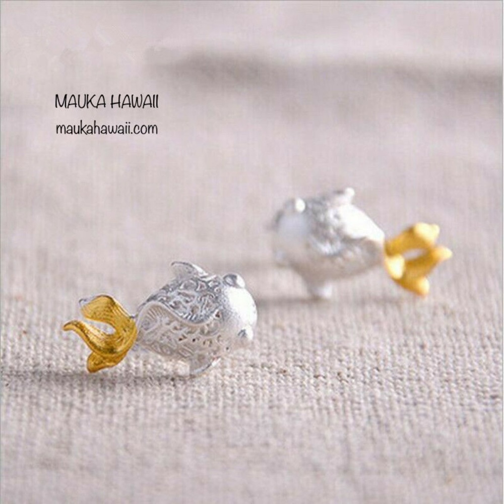 Silver & Gold Tone Mini Koi Goldfish Stud Earrings New!